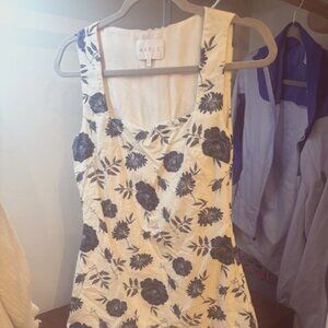 Square Neck White/ Blue Floral Mini Dress